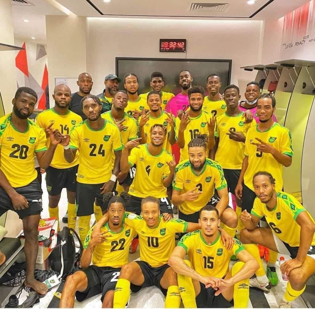 Reggae Boyz celebrating after win in Riyadh