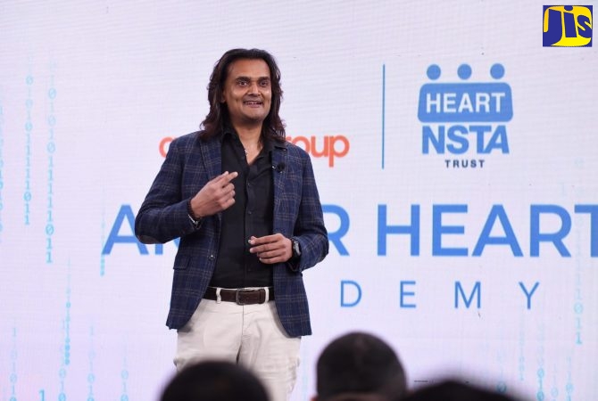 PHOTO: JIS PHOTOGRAPHER
Founder and Chief Executive Officer (CEO) of the Amber Group, Dushyant Savadia, addresses the virtual launch of the Amber HEART Academy on Thursday (January 14).